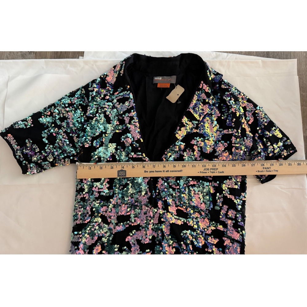 Bhanuni by Jyoti Anthropologie Iridescent Sequin Mini Dress V-Neck Black Multi - Picture 5 of 5
